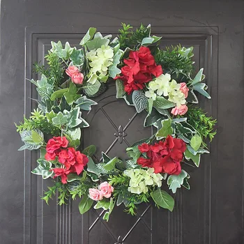 

50cm Artificial Hydrangea Flower Wreath Home Garden Door Window Hanging Flower Garland for Wedding Christmas Decoration
