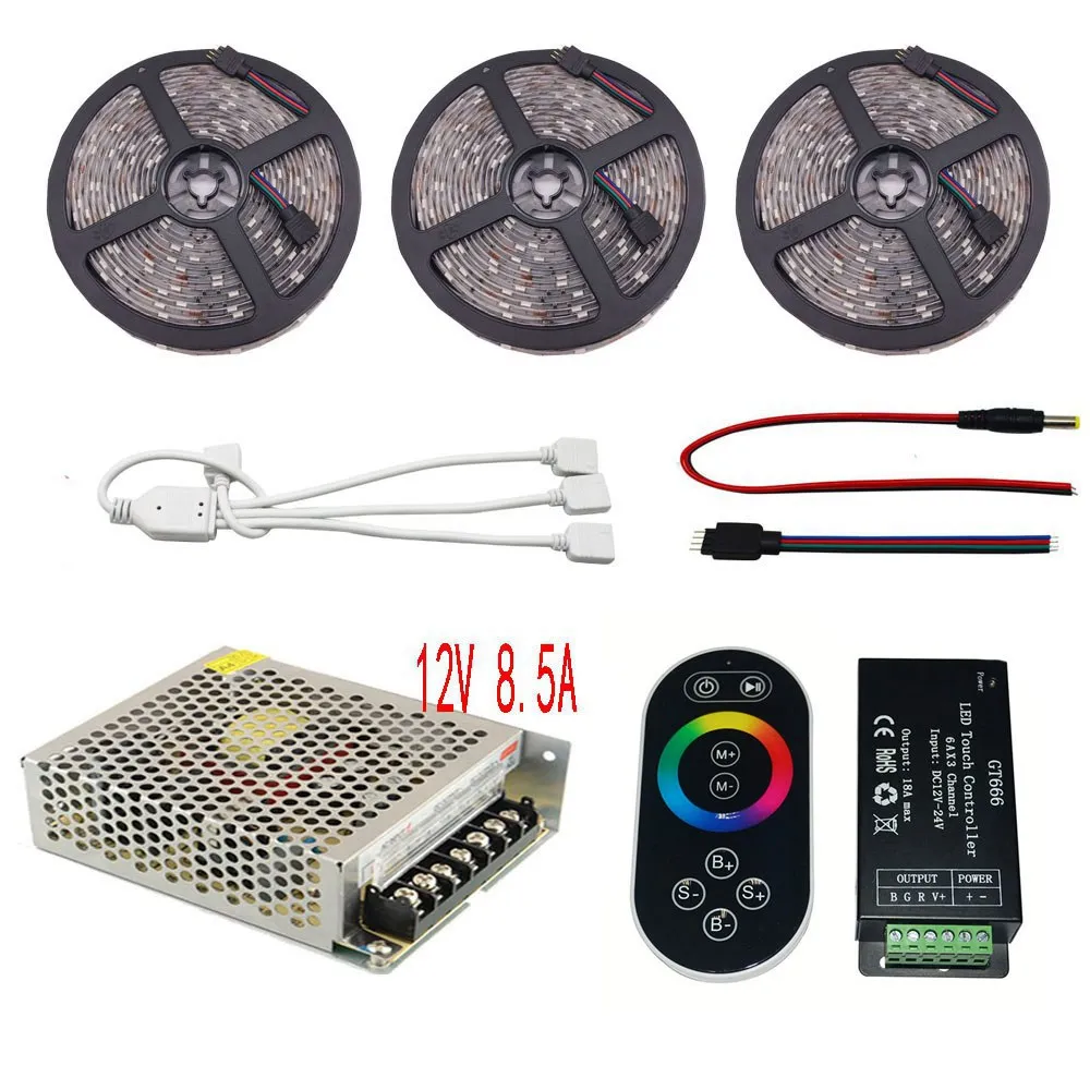 5 м-20 м DC12V 30led/m светодиодный гибкий свет 5050 SMD RGB светодиодные полосы набора + 6Ax3channel 18A GT666 RGB Led контроллер + Мощность адаптер