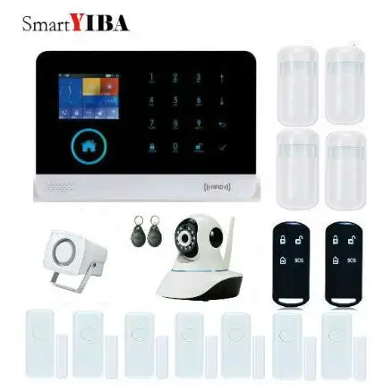 SmartYIBA Wi-Fi GSM Сигнализация приложение контроль домашней безопасности Система наблюдения сетевая ip-камера беспроводной датчик тревоги Alarmes комплект