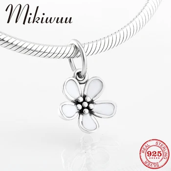 

Real 925 Sterling Silver fashion white enamel flower Fine charms Pendants Fit Original Mikiwuu Charm Bracelet Jewelry making