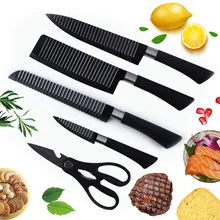 6 шт. наборы с черной ручкой, качественные острые кухонные ножи из нержавеющей стали, наборы ножей для фруктов, овощей, хлеба, мяса, ножи, ножницы