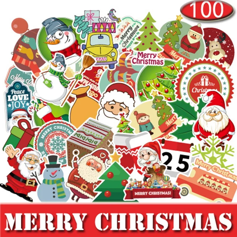 100pcs/pack Santa Claus Christmas Graffiti Stickers decorations Sticker Toys For Car Laptop PVC Bicycle Home Decal | Игрушки и хобби