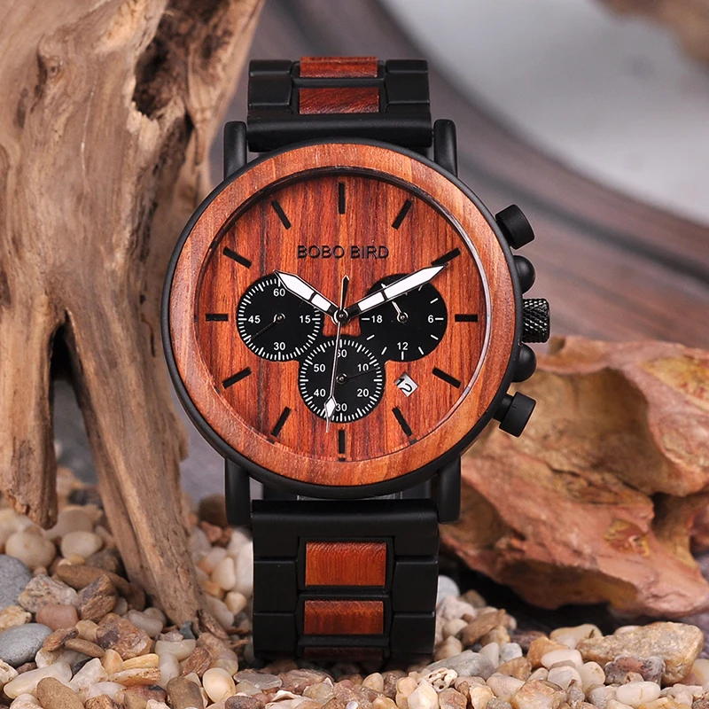 BOBO BIRD Special Wood and Metal Design Men Watches Quartz Wristwatches With Date Display Ideal Gifts Relogio Masculino C-P09-3