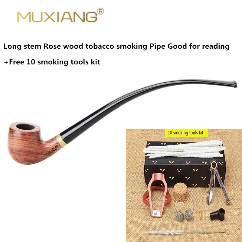 MUXIANG Churchwarden Long Stem kevazingo wood Smoking Pipe 3mm Filter Wooden Tobacco Pipe Acrylic Mouthpiece ad0008