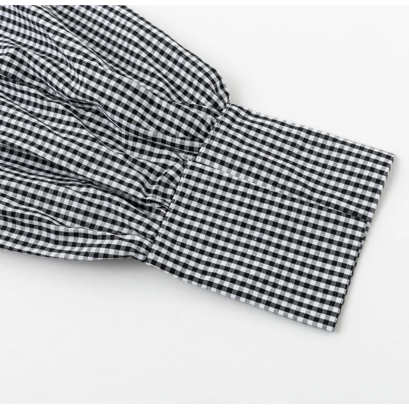 NLW Модные клетчатые Женские топы и блузки с v-образным вырезом Осенняя короткая рубашка на шнуровке Женская Повседневная винтажная уличная блуза