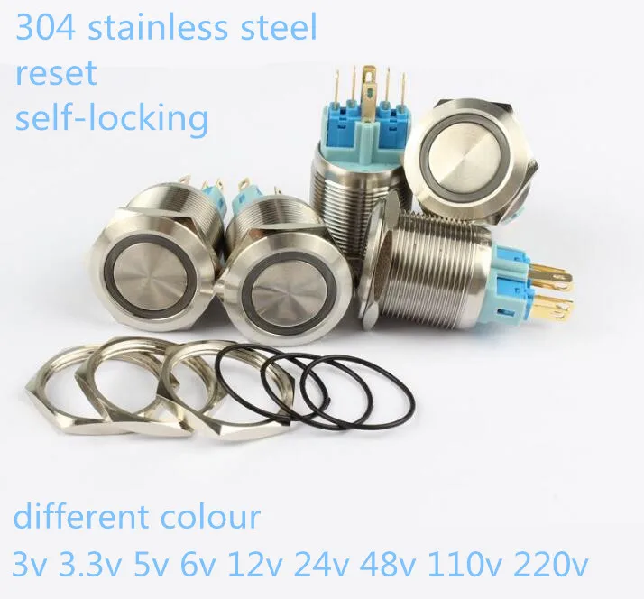 

22mm high quality different type waterproof LED 304 stainless steel button switch with led ring light