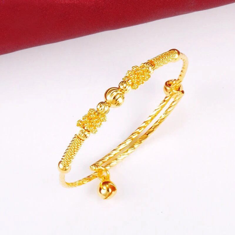 

MxGxFam Beads Bell Bangles and Bracelets For Baby Girls Boys (adjusted) Fashion Jewelry 24 K Pure Gold Color