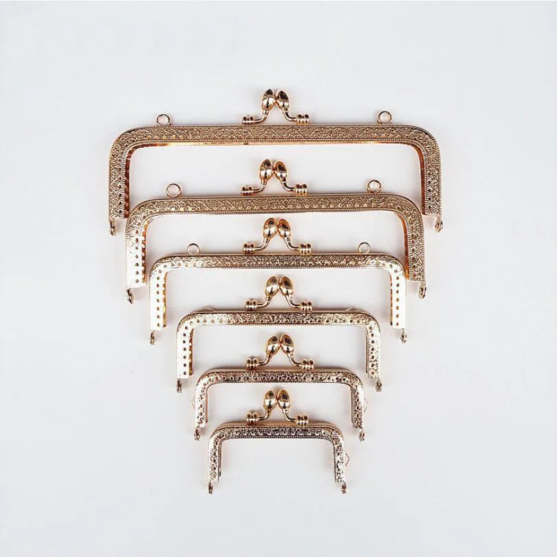 

10pc 8.5 10.5 12.5 15 18 20cm Light Gold Metal Buckle for Bag DIY handmade Metal Purse Frame with Kiss Lock wedding clutch frame