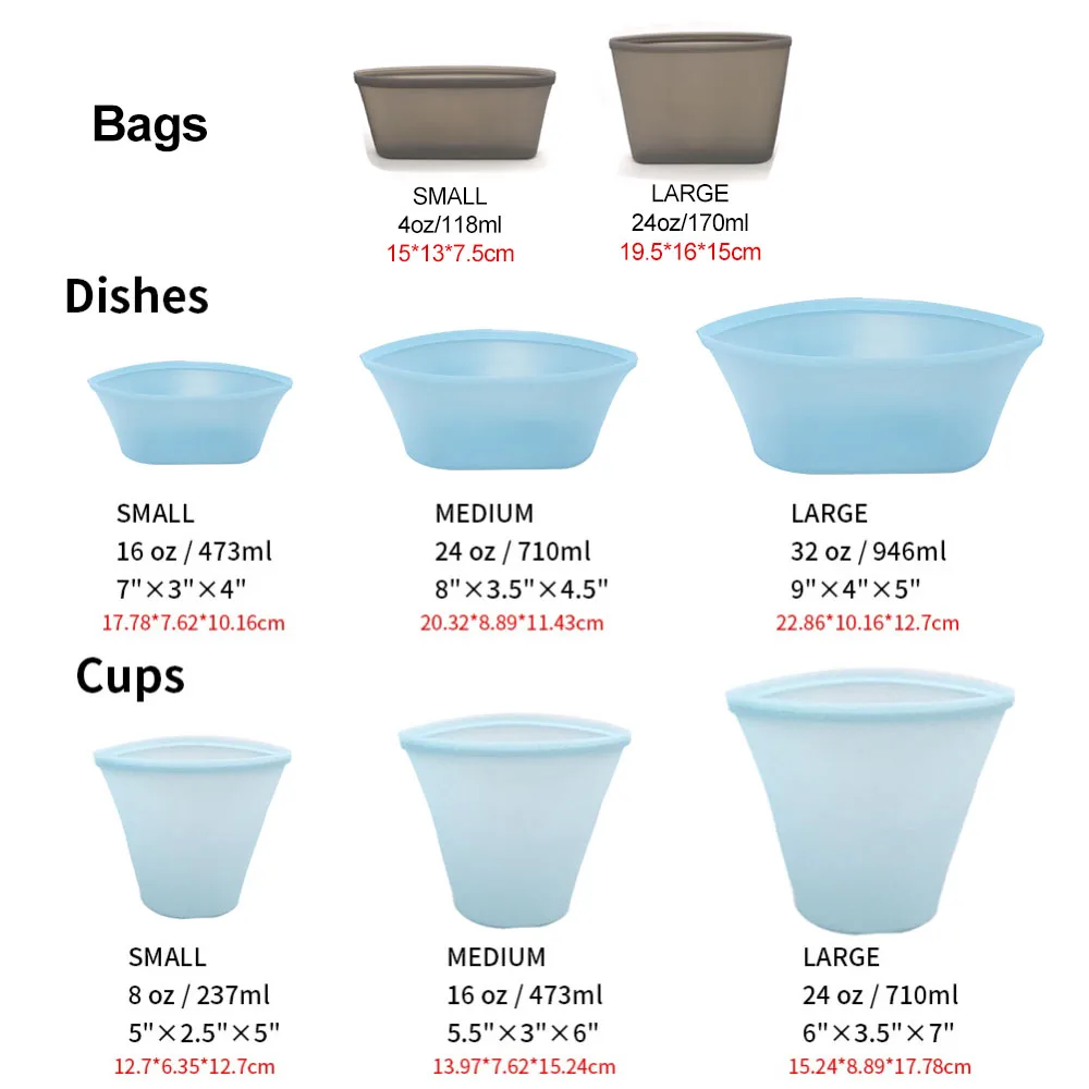 Storage Sealed Dishes Cups Bag Kitchen Accessories 1Set Silicone Fridge Leakproof Reusable Zip Lock Container Stand Up Organizer