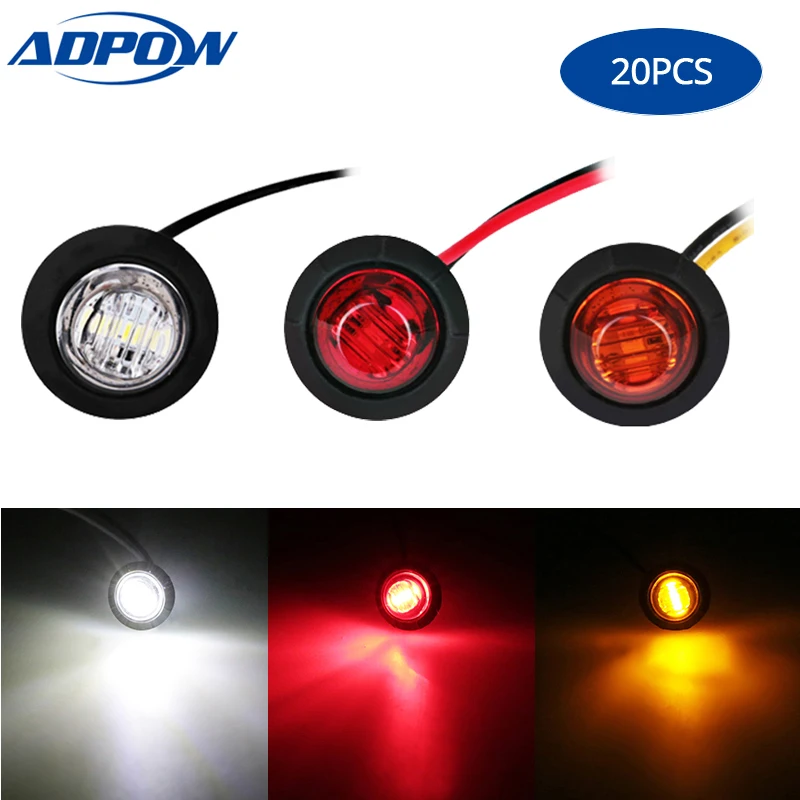 

20PCS Mini DC 12V Amber 3 LED Marker Trailer Truck Side Bullet Light Waterproof