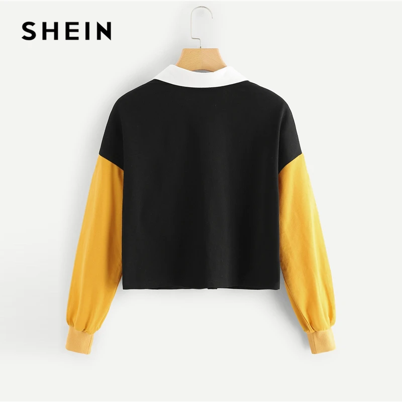  SHEIN Multicolor Casual Colorblock O-Ring Zip Half Placket Colorblock Sweatshirt Autumn Minimalist 