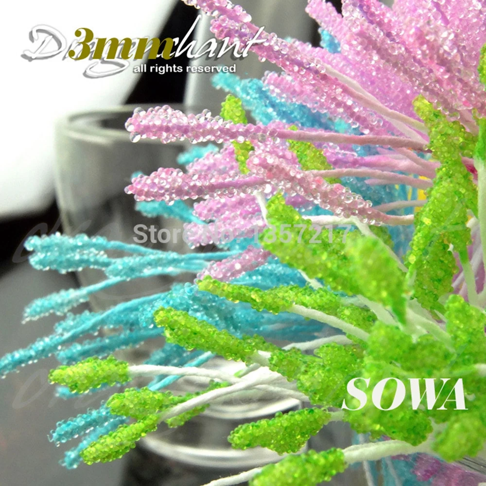 

Free Shipping Hot Sales Size 3mm 850pcs/Lot Artificial Pick Color Glass Flower Stamen Pistil Wedding Decoration Craft DIY