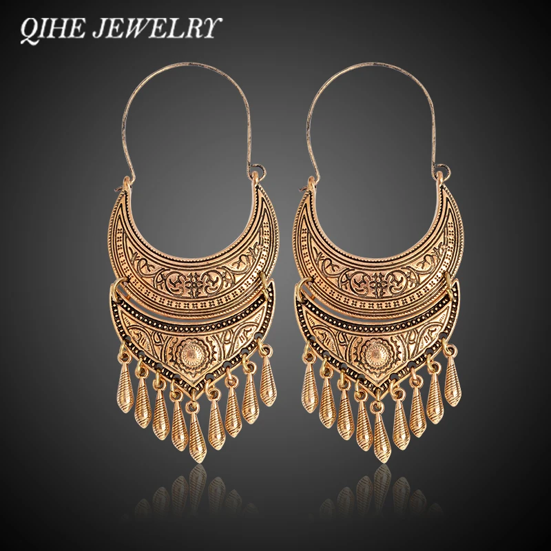 

QIHE JEWELRY Ancient Silver Gold Color Tibetan Earring Boho Dangle Charm Statement Silver Color Gypsy Jewelry brincos