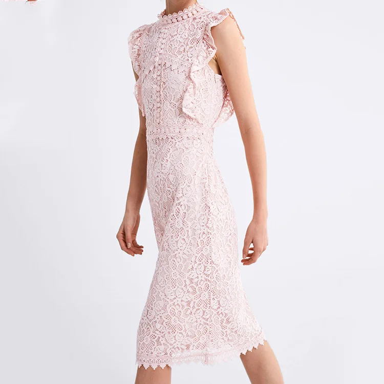 Vestidos, кружевное платье, элегантное, розовое, женское, с вырезом, тонкое, для выпускного, для офиса, для вечеринки, летнее,, повседневное, длинное платье - Цвет: powder