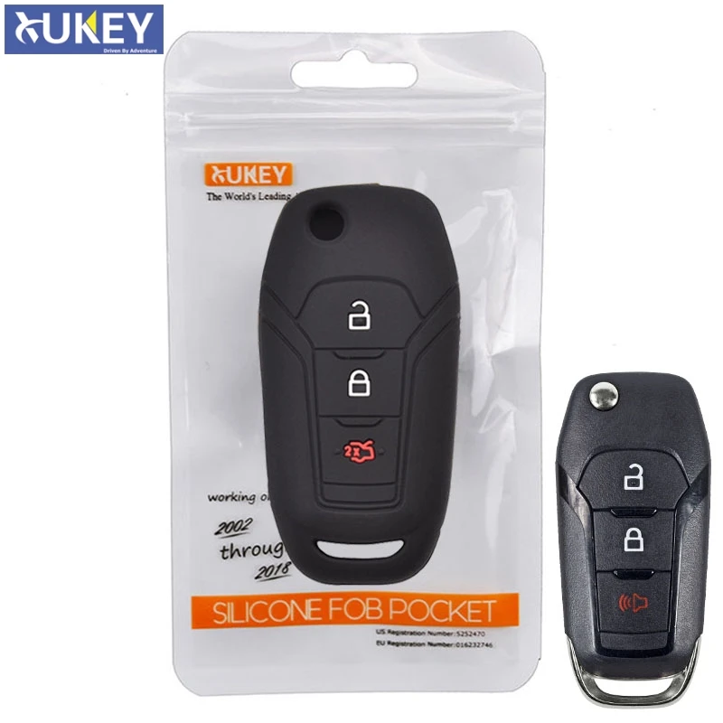 

For Ford F-150 F-250 F-350 Explorer Ranger KA Fiesta Mondeo Silicone Remote Flip Key Case Fob Shell Cover Skin Holder 3 Button