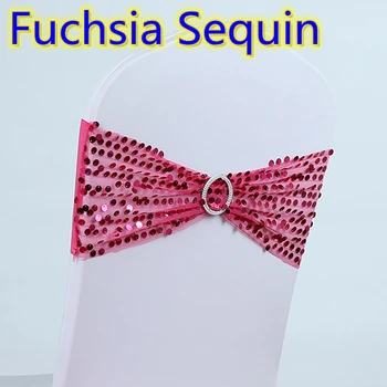 

Fuchsia Colour Luxury design sequin Chair Sash Wedding Decoration Lycra Spandex Sash Fit All Chairs round buckle party hotel