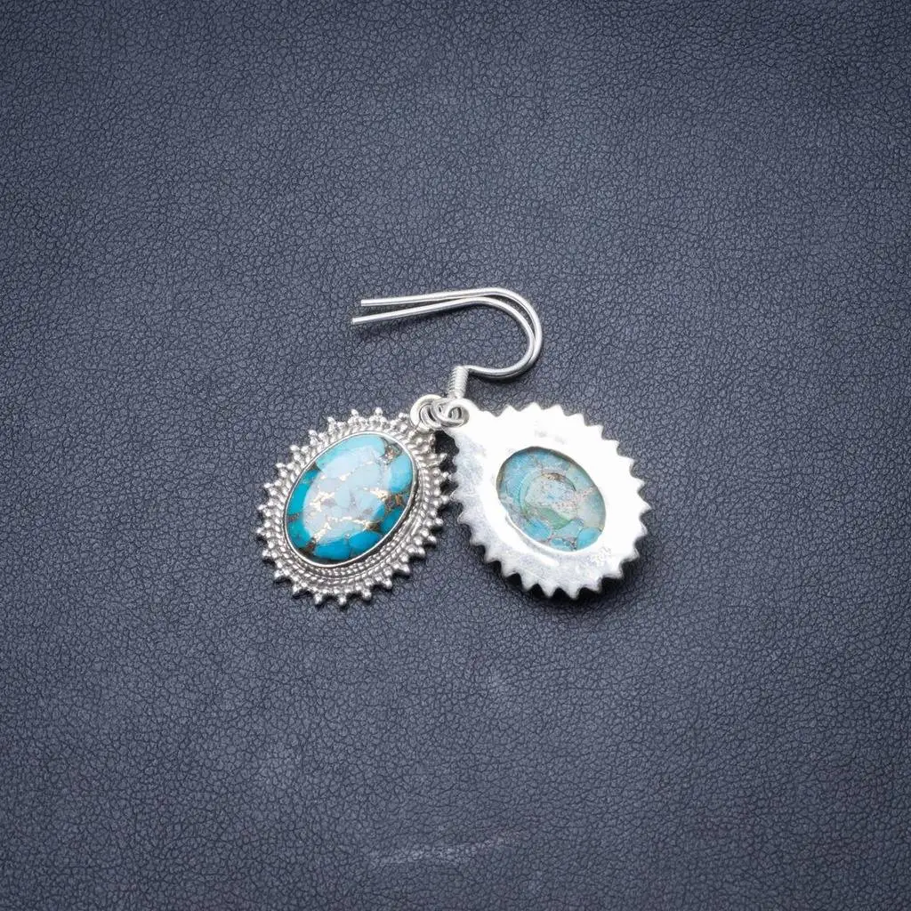 

Natural Turquoise Handmade Unique 925 Sterling Silver Earrings 1.25" Y3608
