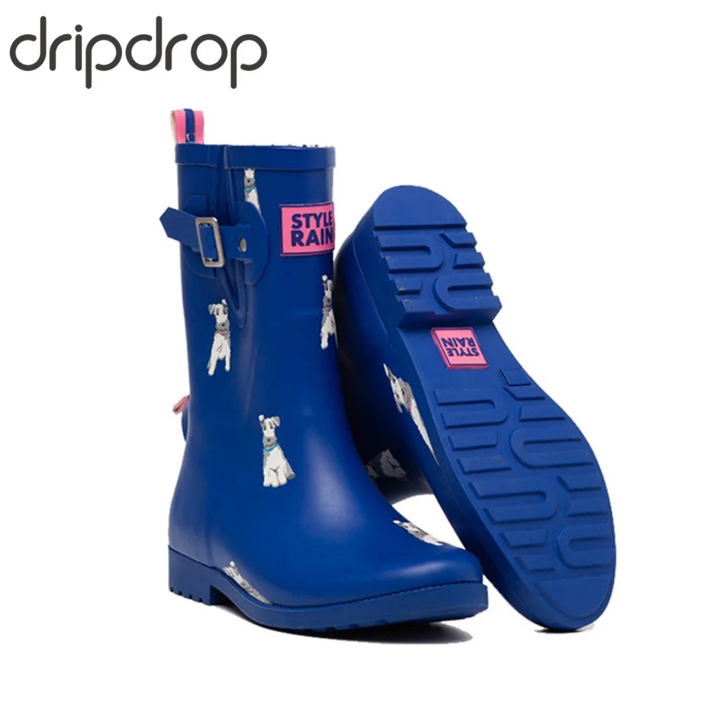 

DRIPDROP Handmade Rubber Boots for Women Mid-Calf Non-Slip Female Waterproof Rain Boots Garden Booties Adjustable Buckle
