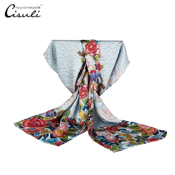 

CISULI Silk Scarf Women Natural Silk Long Scarf Women Foulard Femme New Desigual Shawl 52X180cm Blue Luxury Brand