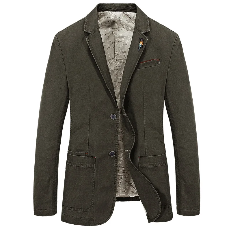 Осенний брендовый Мужской Хлопковый Блейзер, тонкий пиджак жениха, новейший дизайн пальто, высокое качество, блейзеры размера плюс S-4XL - Цвет: Армейский зеленый