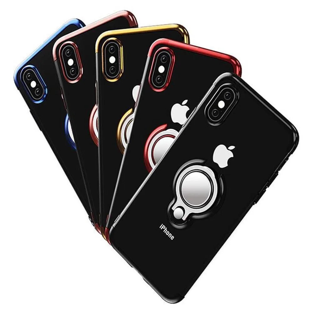 For Samsung J3 j4 2018 j400 case Luxury TPU+Ring metal Holder Plating back Cover Magnetic Car bracket Transparent soft |