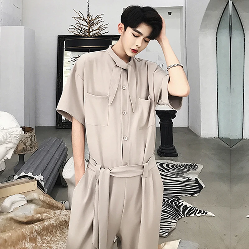 

Men personality cargo jumpsuit streetwear hip hop short sleeve streetwear pants women casual joggers singer stage costume blusa