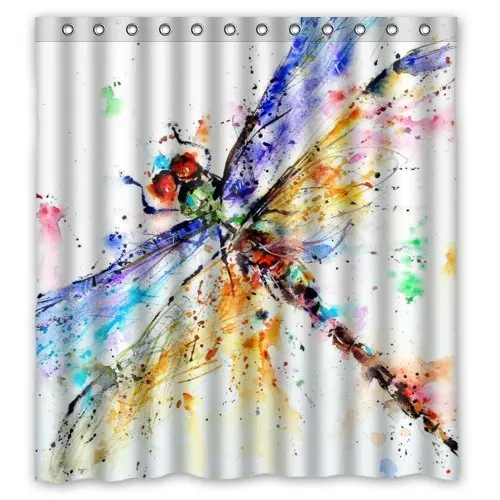 Aplysia Colorful Watercolor Dragonfly Art Printed Fabric Bathroom