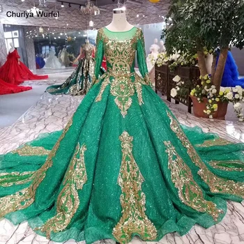 

LSS326 green muslim evening dress with golden lace o neck long sleeve long party dress ladies occasion kleider damen abendkleid