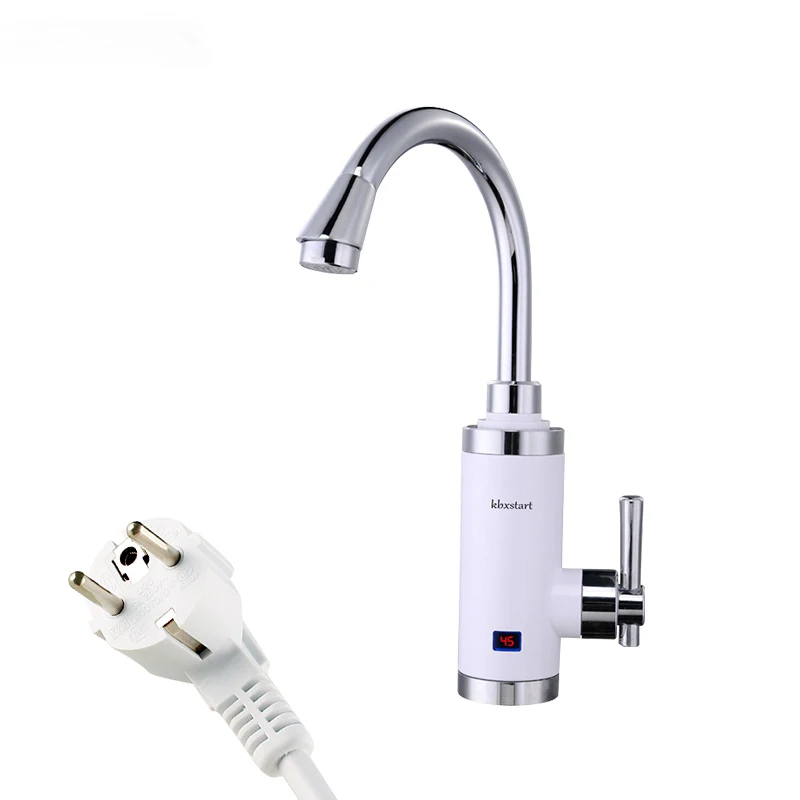 Tankless Instant Electric Hot Water Heater Pump Kitchen Faucet Instantaneous Water Heating Bib Tap With LED Light Gold Red White