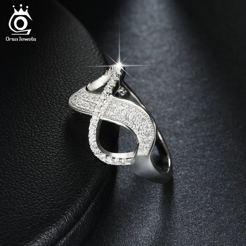 ORSA JEWELS популярное кольцо бесконечности для девочек, австрийские кольца с кубическим цирконием ААА, модное серебряное ювелирное изделие, подарок OR108