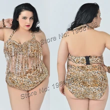 Leopard бикини больших размеров купальник Высокая талия одежда для плавания для женщин большой бахромой комплект бикини