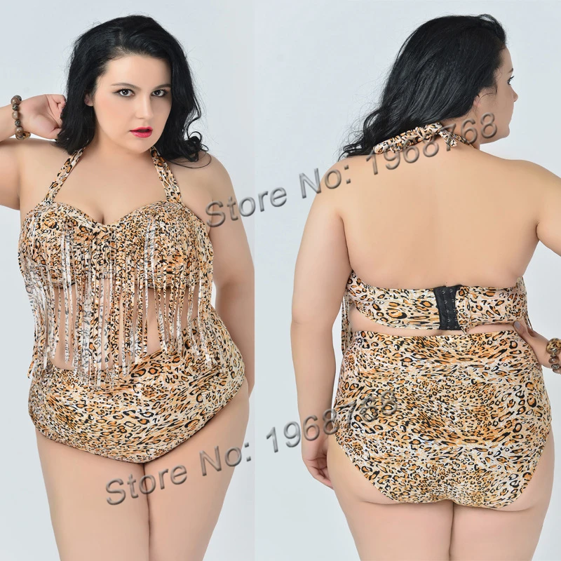

Leopard Big Size Bikini Swimsuit High Waist Swim Wear for Women Large Fringes Bikini Set