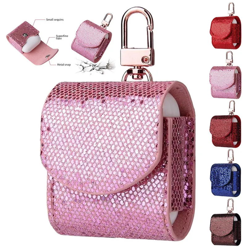 Headphone Bling Case For AirPods Case Magnetic Closure Leather Cover With Anti-lost Keychain Glitter 40MAY2811