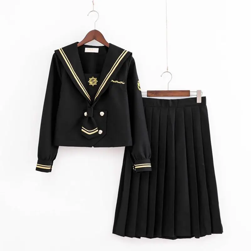 

Japanese Jk Uniform Harajuku Kawaii Embroidered Double-row Button Sailor Uniform School Uniform Suit Vestidos Women Gown