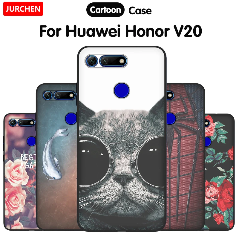 

JURCHEN Cartoon Silicone Cases For Huawei Honor V20 Case 6.4 inch TPU Black Matte Soft Back Cover For Huawei Honor View 20 Case