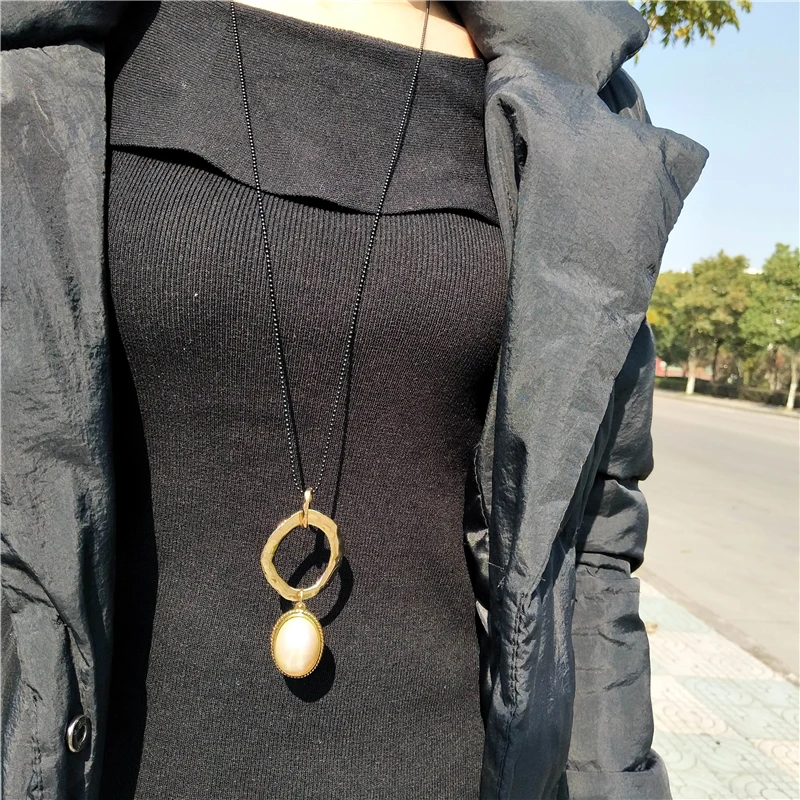 

Irregular Circle Stone Long Necklace For Women 2019 Fashion Jewelry Pendants Elegant Sweater Necklaces Bijoux