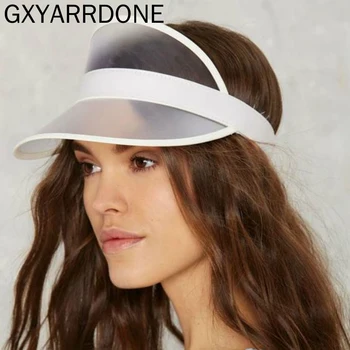 

2019 New 10pcs Unisex PVC Sunshade Hat Visor Caps Bicycle Sunhat Wholesale Women Men Sun Hat Candy Color Transparent Empty Top