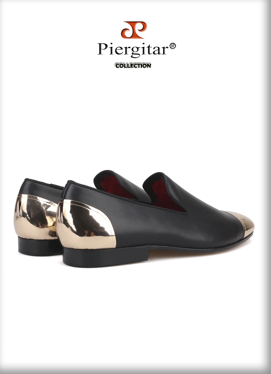 Piergitar/ стиль; мужская обувь ручной работы из натуральной кожи черного цвета с передней и задней частью; модные мужские лоферы без шнуровки с золотым и металлическим украшением