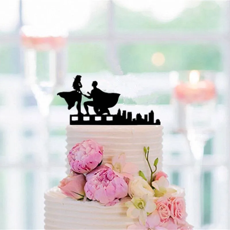 

Superman Proposing To Wonderwoman Wedding Cake Topper engagement cake topper anniversary cake decorating accessory