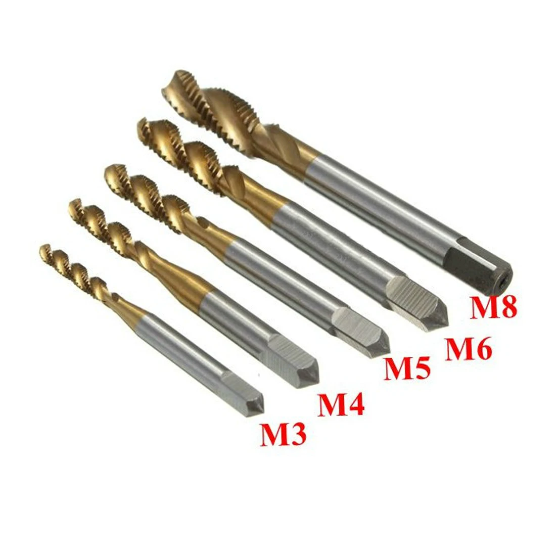 

New Arrival 5pcs/set M3 M4 M5 M6 M8 High Speed Steel HSS Screw Thread Metric Spiral Hand Plug Tap Kit Hand Tool
