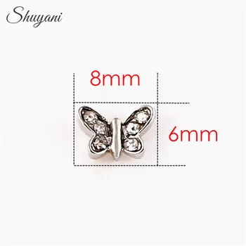 

F414 Newest 20pcs Silver Plated Charms Floating Crystal Butterfly charms for Glass Lockets Wholesale
