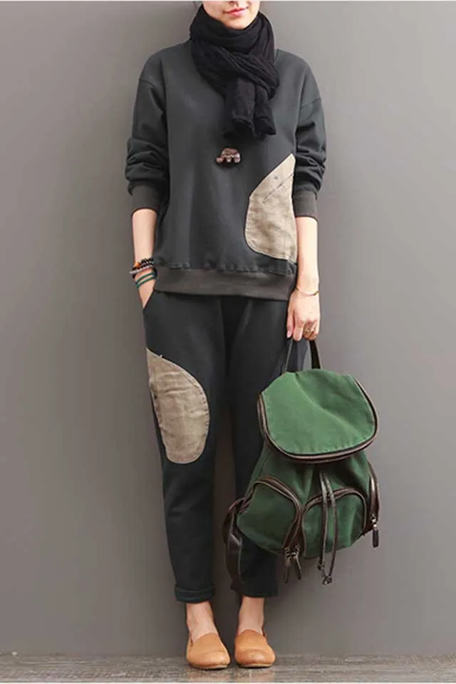 

Plus Size 4XL 2017 Autumn Chinese style 2 Pieces Women Sets Coat Outfits Linen Loose Sets Female Sporting Suit