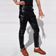Высококачественные мотоциклетные кожаные брюки мужские весенние и осенние тонкие прямые подростковые брюки из искусственной кожи мужские черные модные