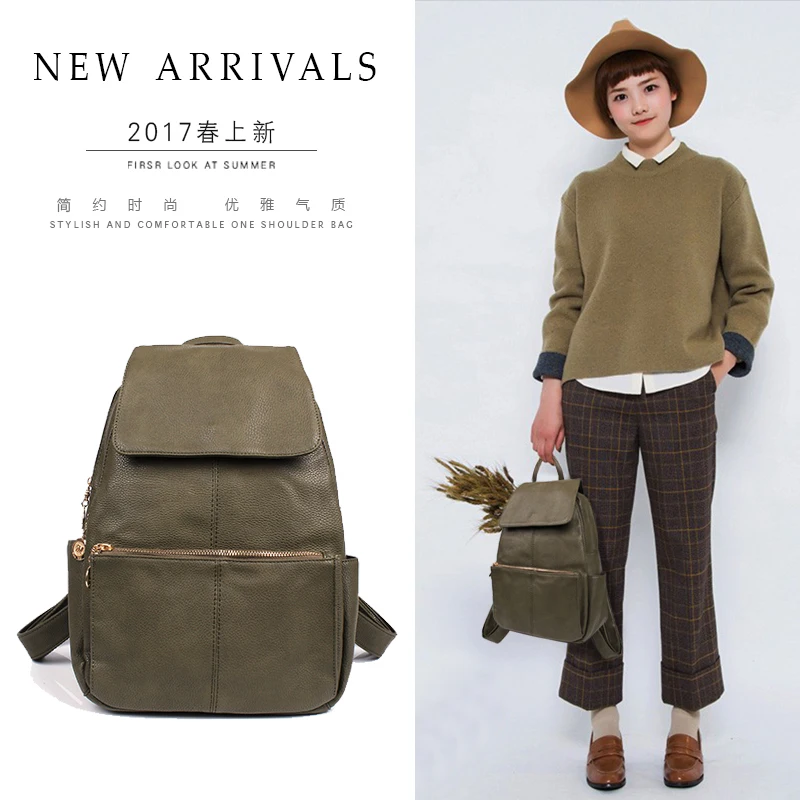 

pu solid color leather backpack cover hasp casual girls clear backpack multis pockets fashion backpack women