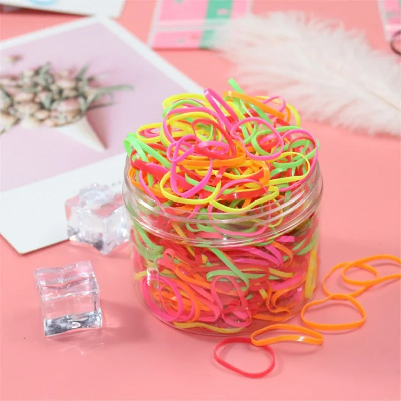 800Pcs/Lot Mini Elastic Hair Bands Hair Accessories Gift Box Set Candy Color Disposable Rubber Band Cute Hair Bands for Girls - Color: candy