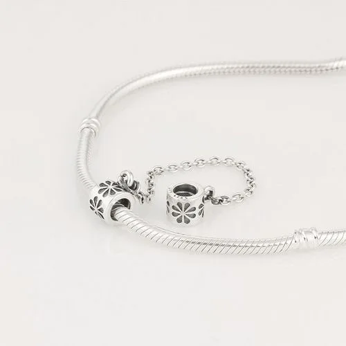 

Free Shipping 100% Genuine 925 Silver Clip And Clasp Safety Chain Charms Flower Pattern beads Fits for European Pandora Bracelet