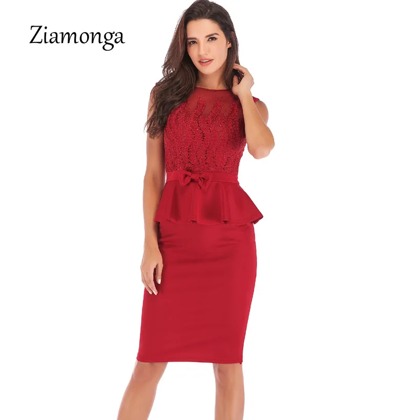 

Ziamonga 2018 Autumn Women Sleeveless Peplum Lace Dress Hollow Out Black Bodycon Dress Sexy Club Midi Dresses Sexy Party Vestido