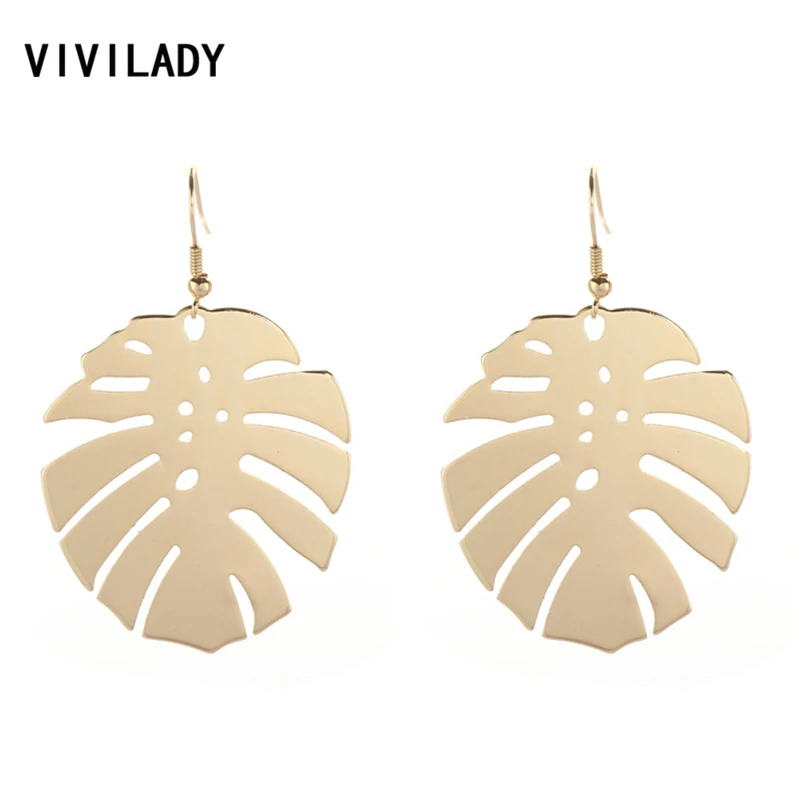 

VIVILADY New Monstera Leaf Dangle Drop Earrings Women Gold Color Zinc Alloy Party Jewelry Bijoux Summer Birthday Gifts