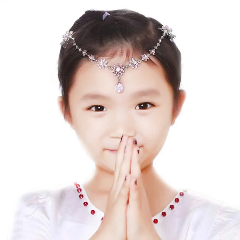

Cute Children Kids Girls Rhinestone Princess clip Hair Band Forehead chain Headband tiara hair jewelry wedding accessories