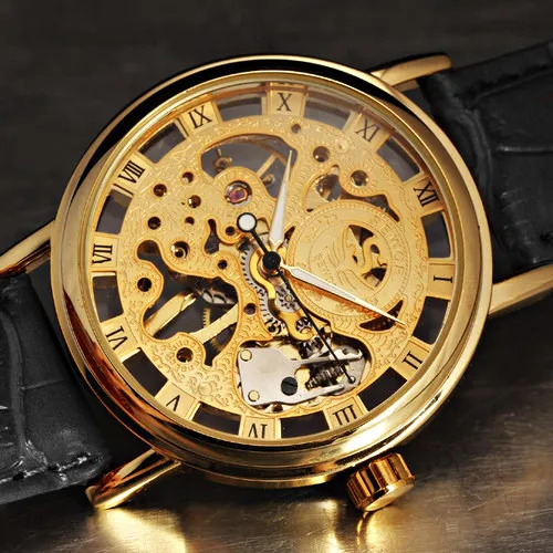 Горячая Распродажа мужские великолепные ультра-тонкие золотые полые резные циферблат роскошные механические часы 5V87